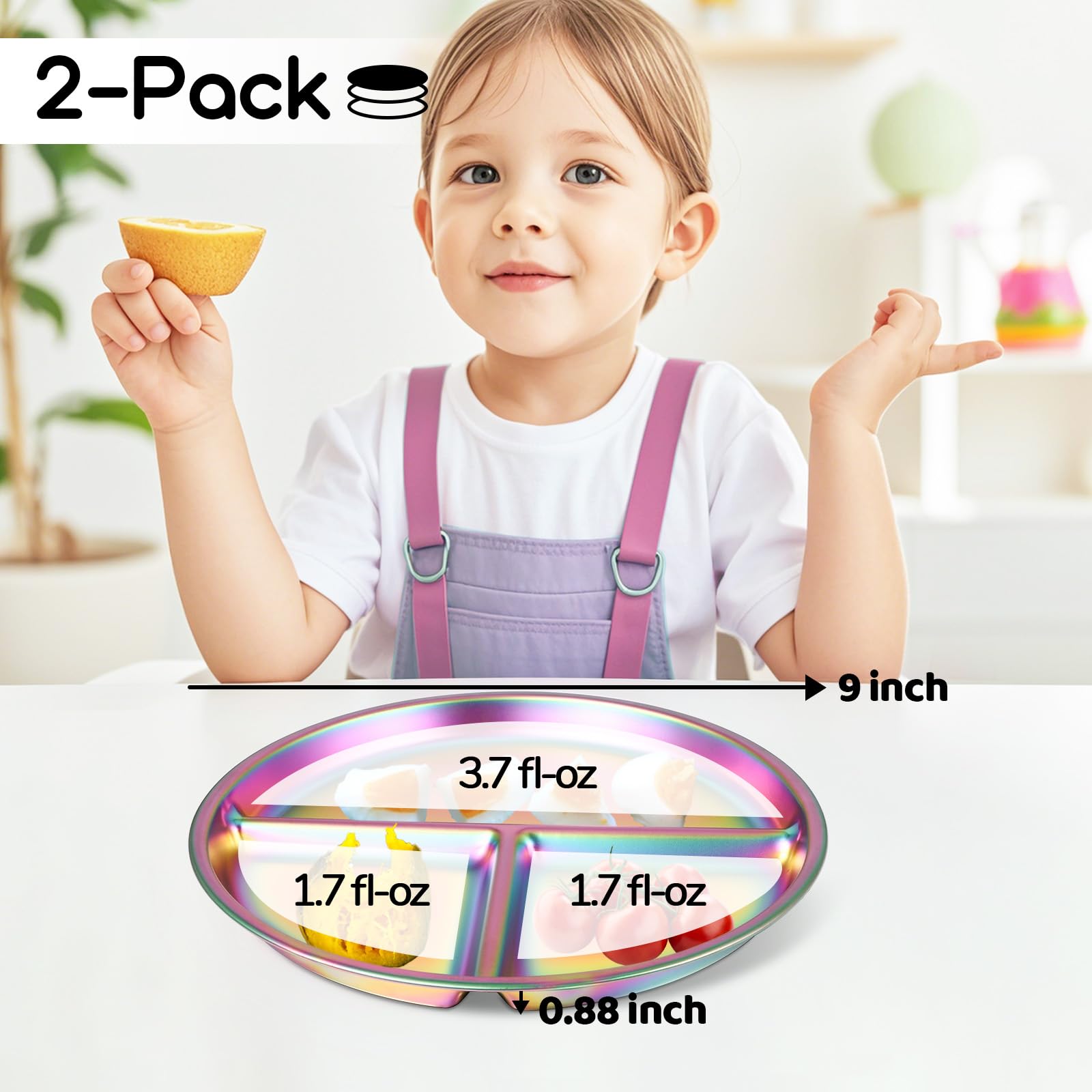Bakpoco stainless steel kids plates 2-pack, durable and dishwasher safe