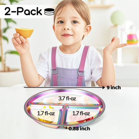 Bakpoco stainless steel kids plates 2-pack, durable and dishwasher safe