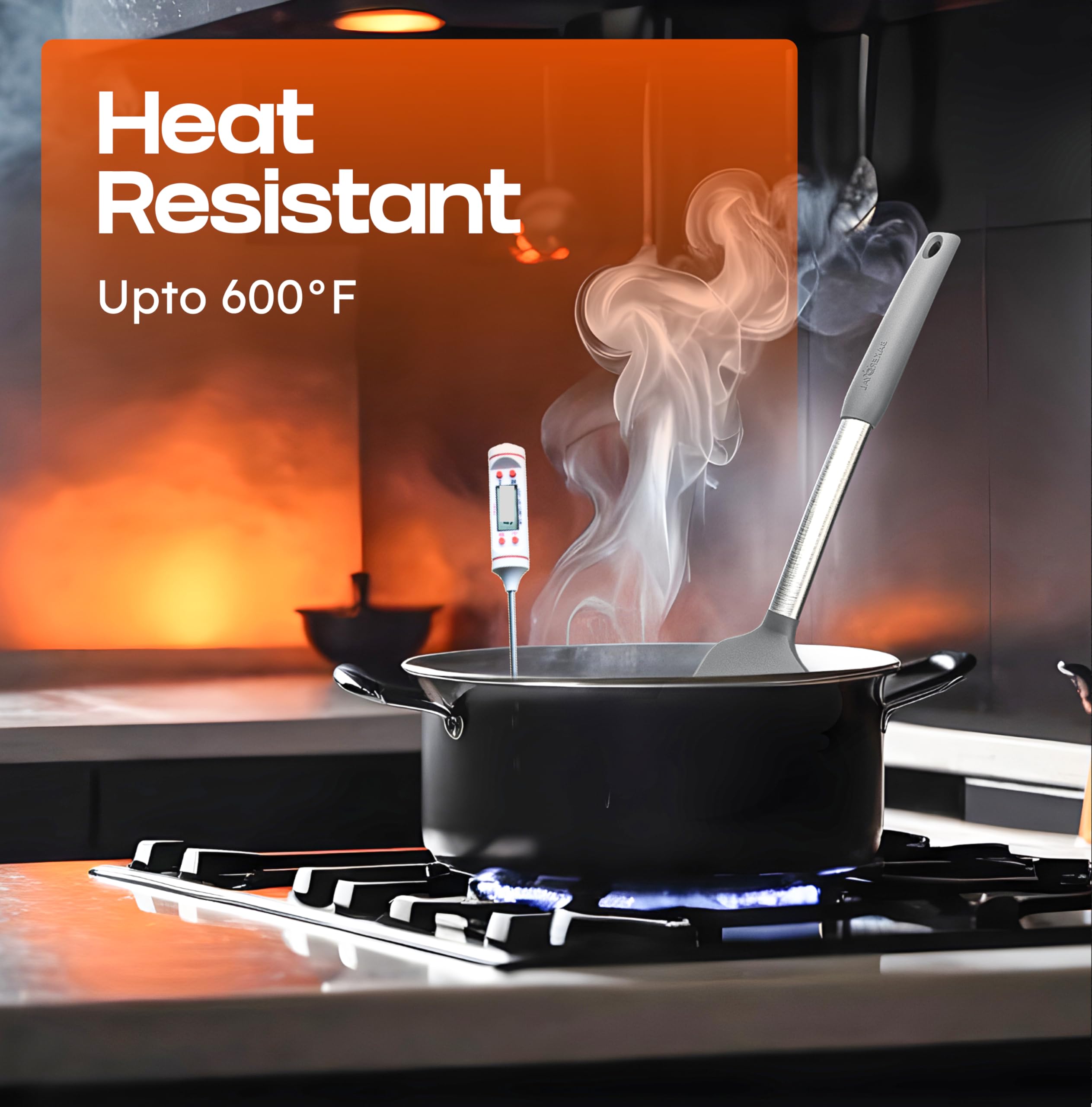 BakeRoyal gray heat-resistant spatula endures high heat during sautéing.