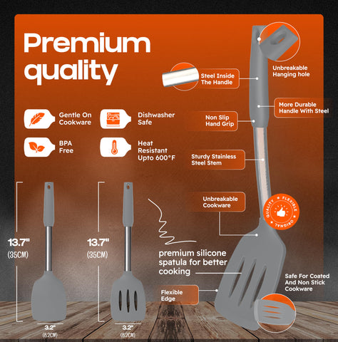 BakeRoyal gray slotted spatula drains fat while cooking vegetables.