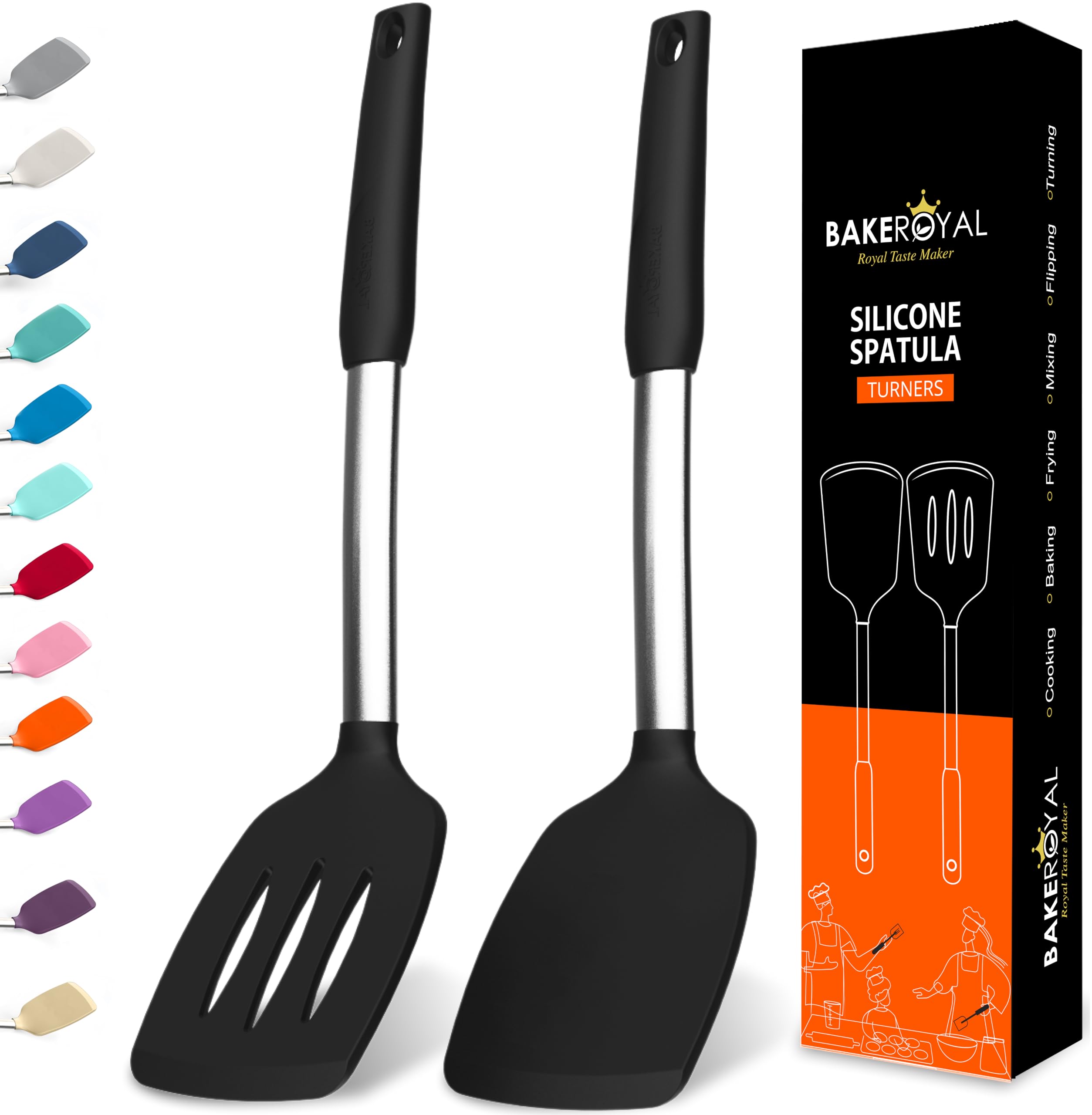 BakRoyal silicone spatula set Turner for easy flipping and heat resistance.