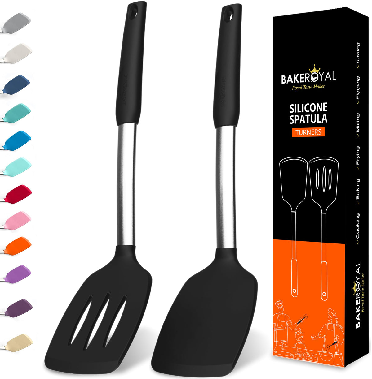 BakRoyal silicone spatula set Turner for easy flipping and heat resistance.