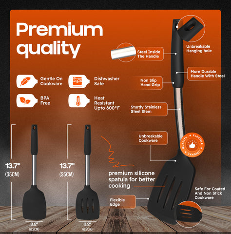 BakRoyal silicone spatula slotted for draining liquids while cooking.