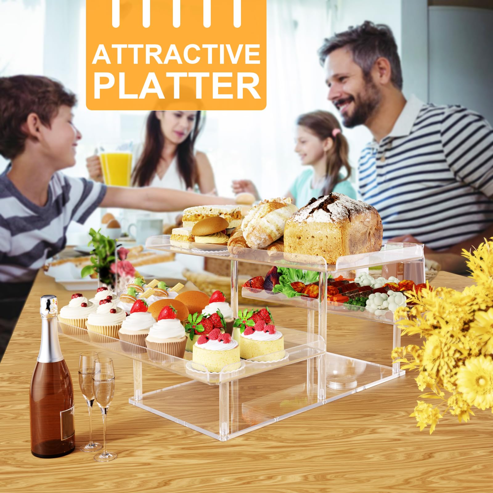 Bakzon clear-acrylic dessert stand demonstrates durability in a bright, clean setup.