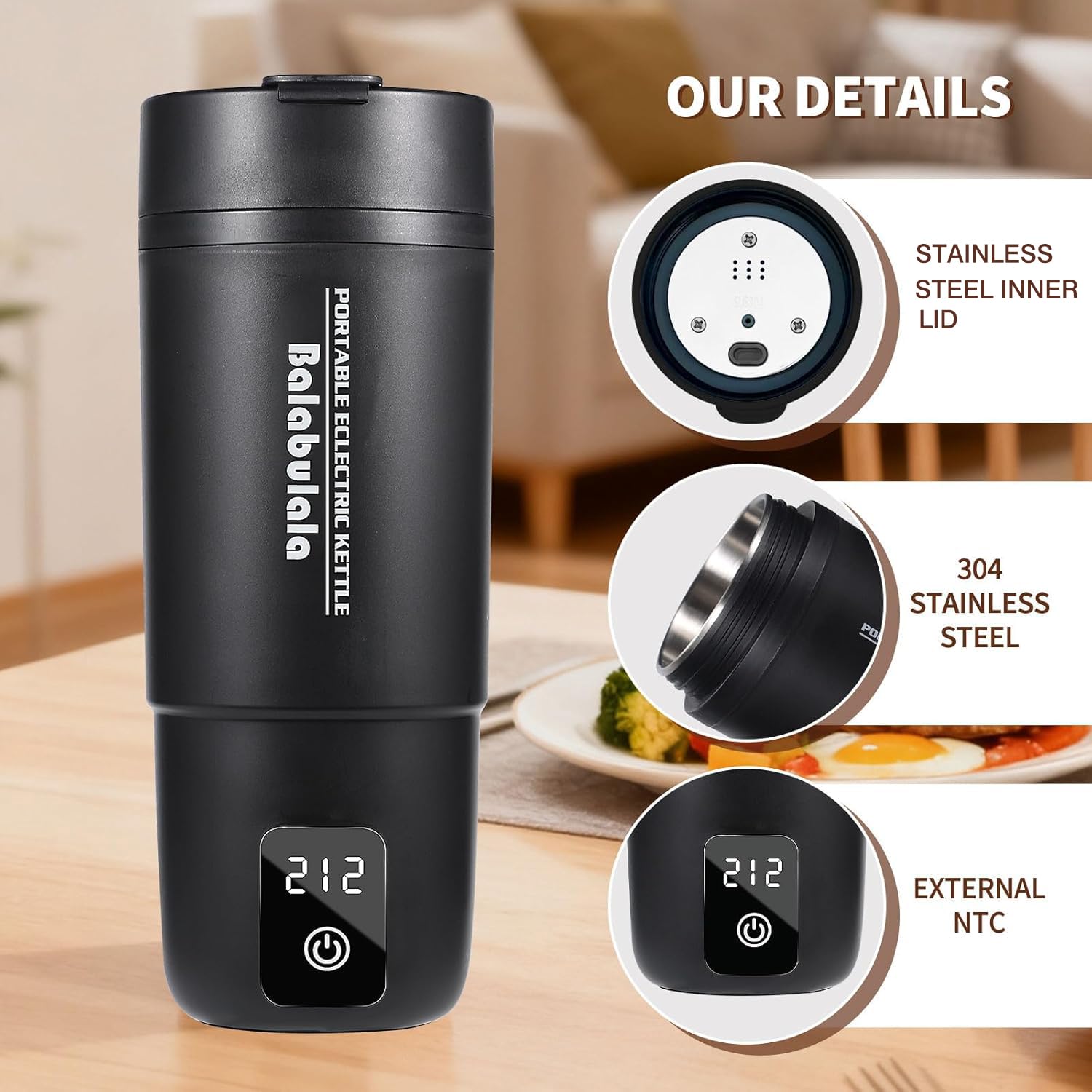 Balabulala Travel Kettle temperature presets indicate six convenient heat levels.