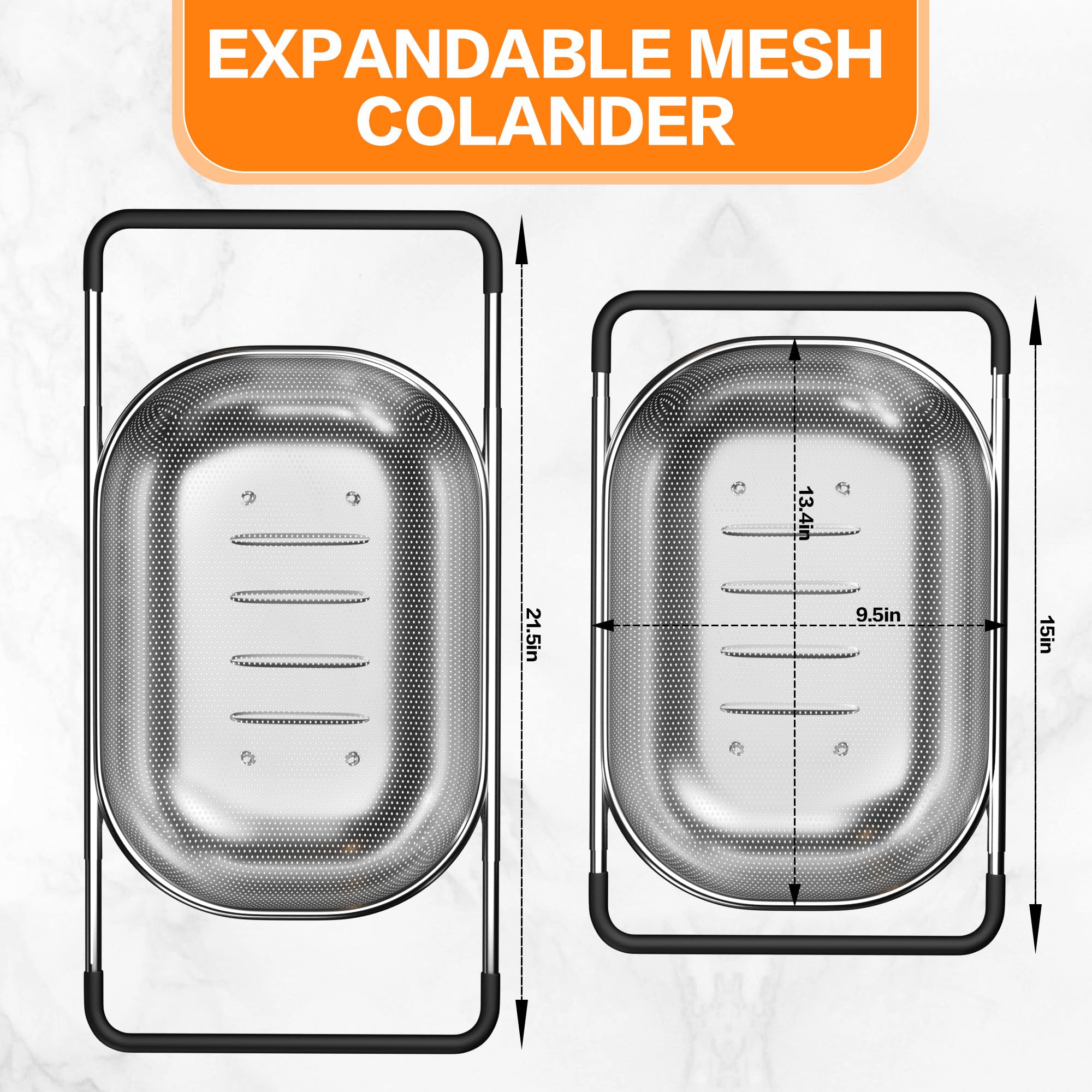 Balavina collapsible strainer sits neatly on counter when not in use.