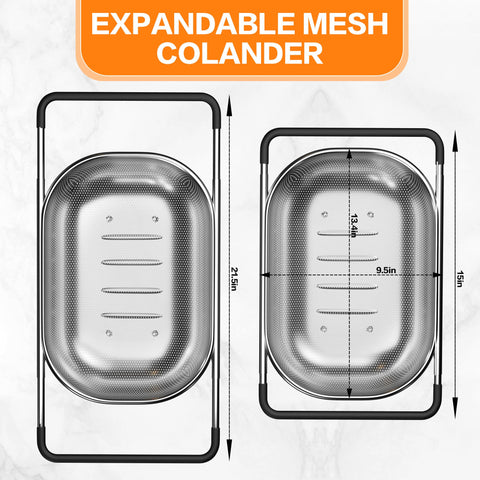 Balavina collapsible strainer sits neatly on counter when not in use.