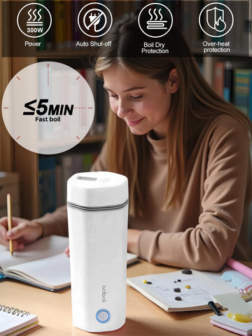 Balbali travel kettle in use with cup for hot beverages