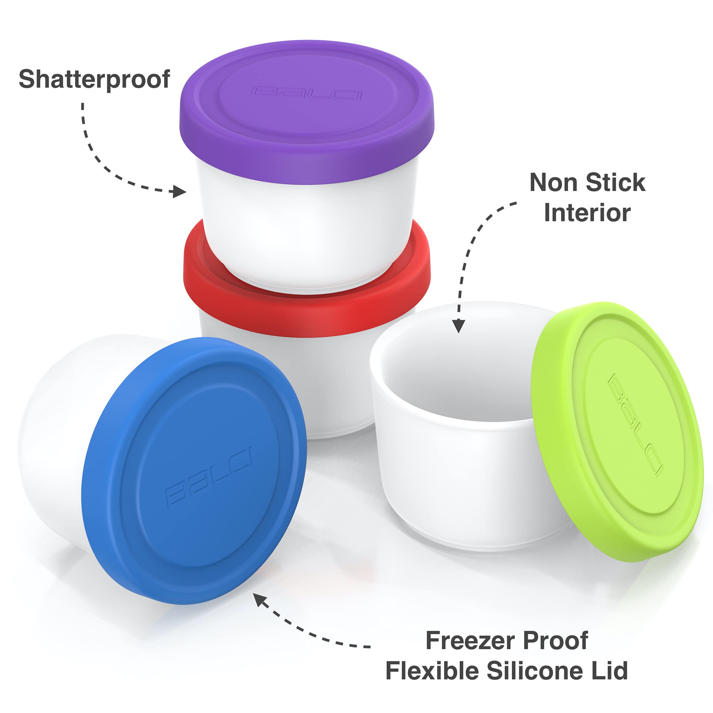 BALCI 8oz mini ice cream containers with purple-lid, stackable for space-saving storage