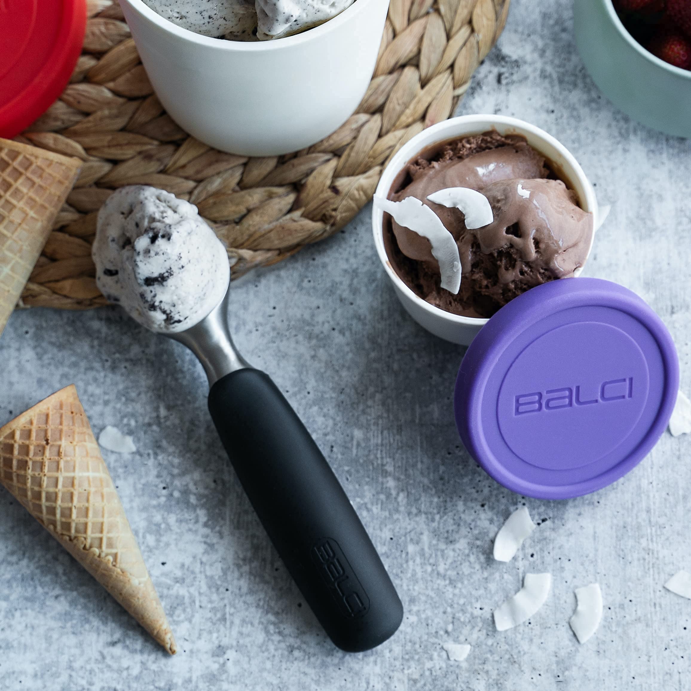 BALCI 8oz mini ice cream containers set of 4 with four lids for versatile kitchen storage