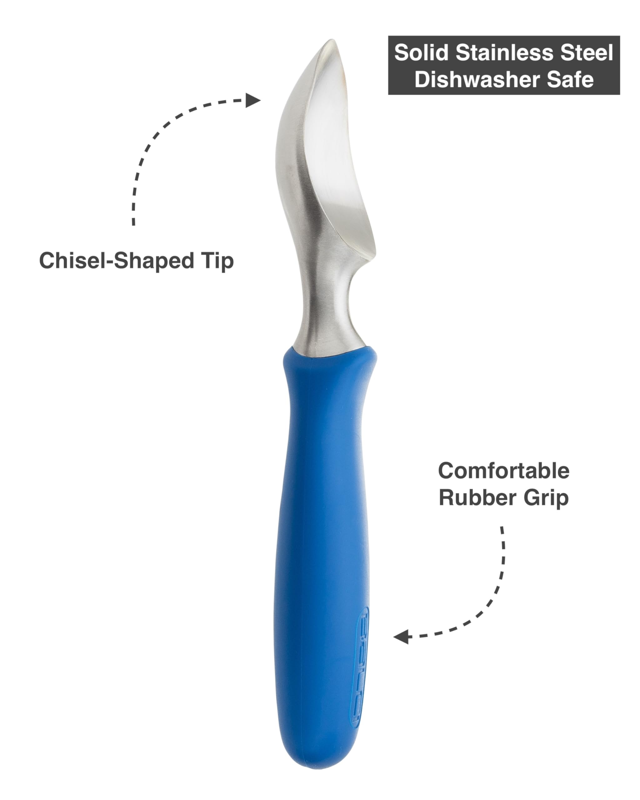 Balci scoop with chisel tip penetrates dense ice cream easily.