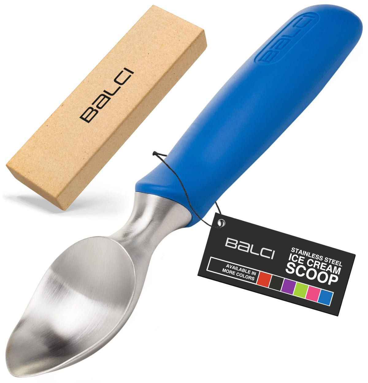 Balci ice cream scoop in heavy-duty stainless steel for smooth scooping.