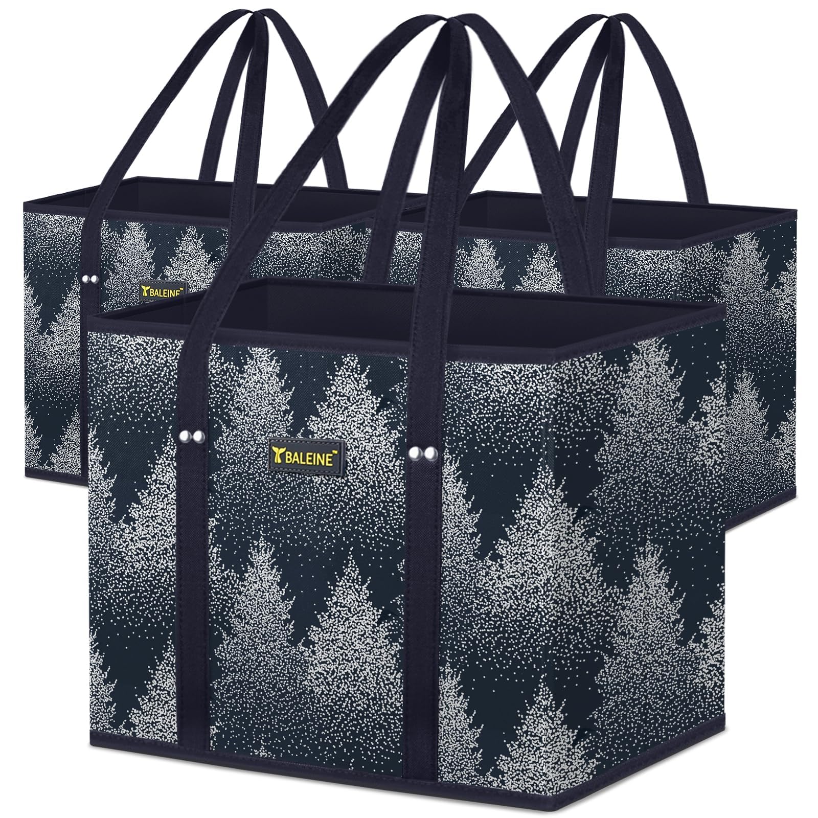 BALEINE 3Pk reusable grocery bags folded flat for compact storage and easy transport.