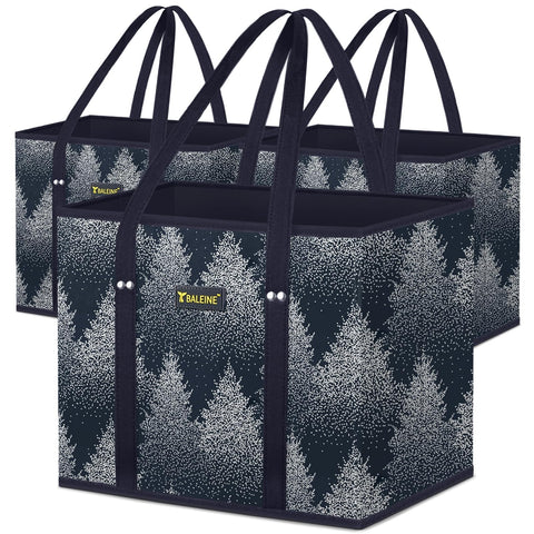 BALEINE 3Pk reusable grocery bags folded flat for compact storage and easy transport.