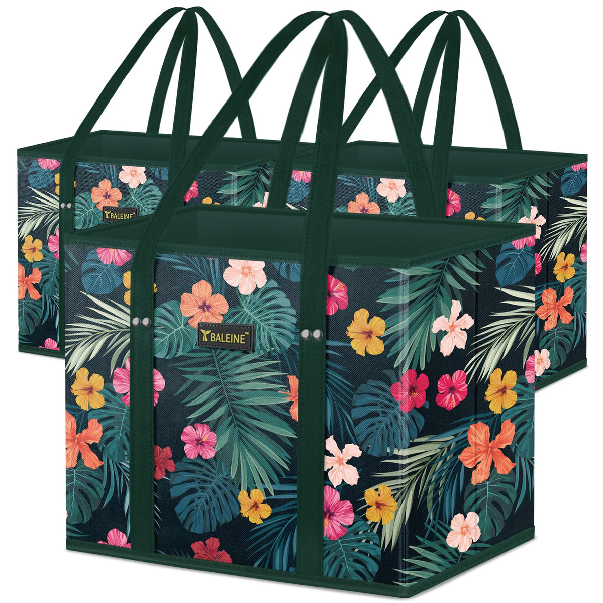 BALEINE 3Pk reusable bags with reinforced bottom for easy loading.