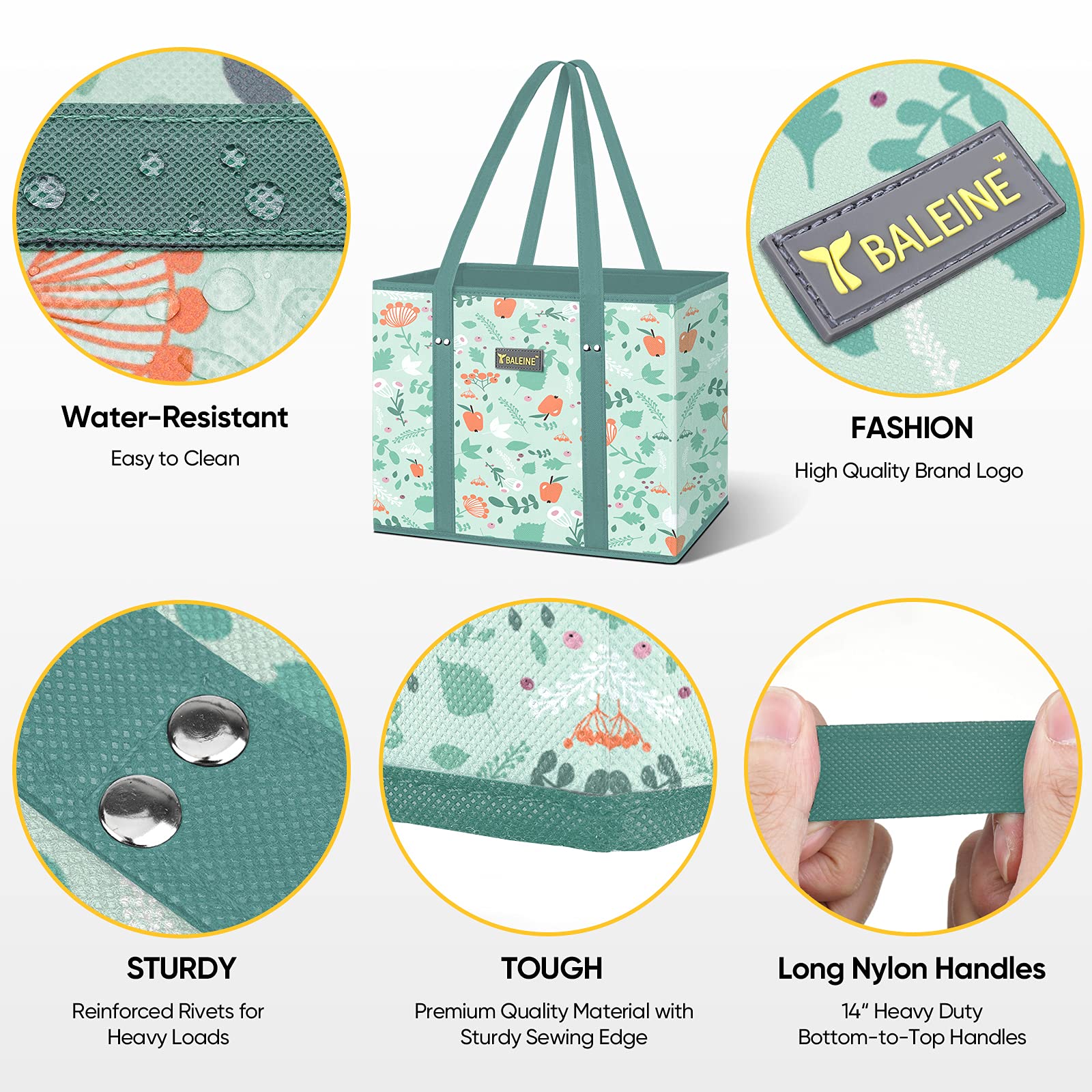 BALEINE reinforced-bottom tote highlights durable construction for groceries.