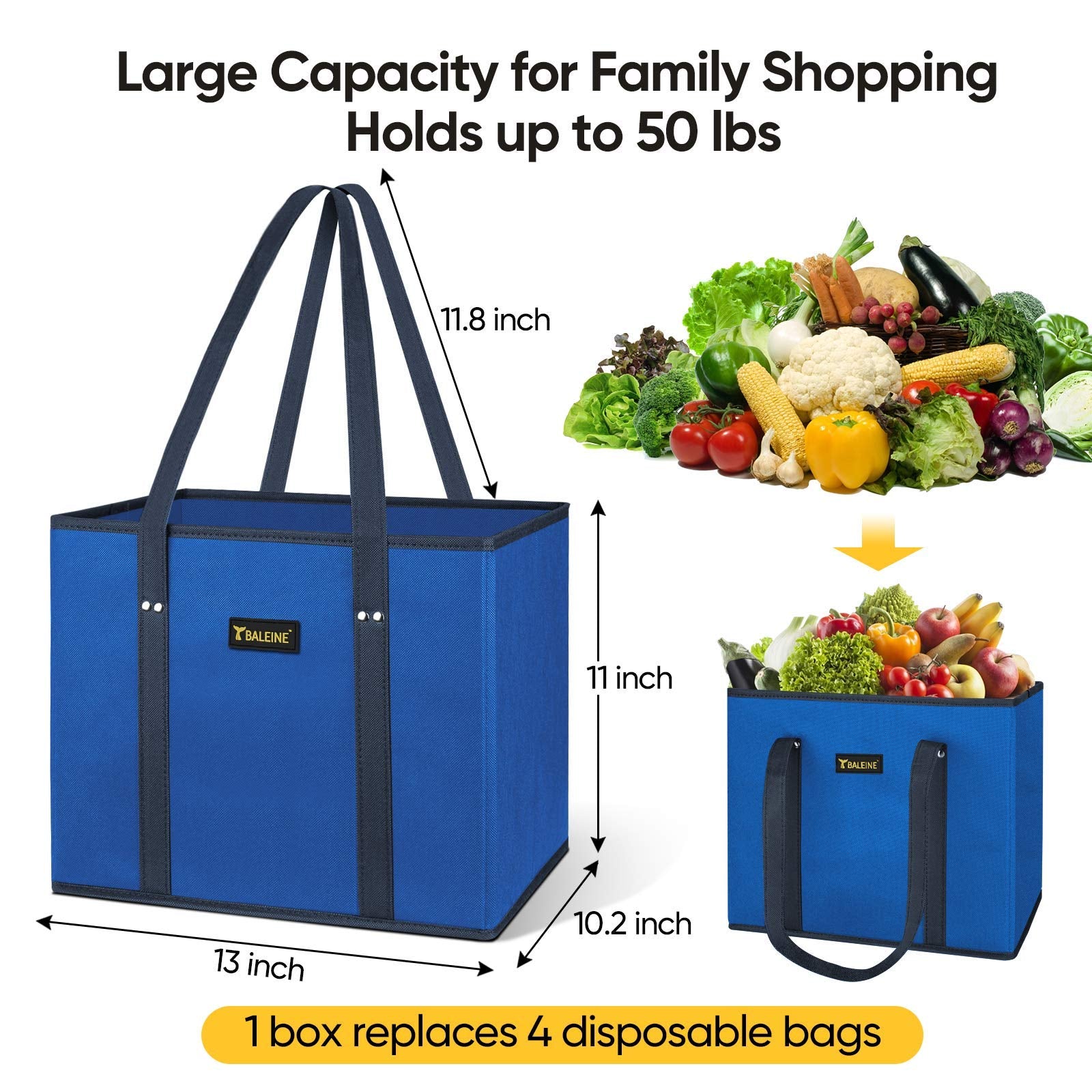 BALEINE 3Pk with reinforced bottom ready for loading groceries.