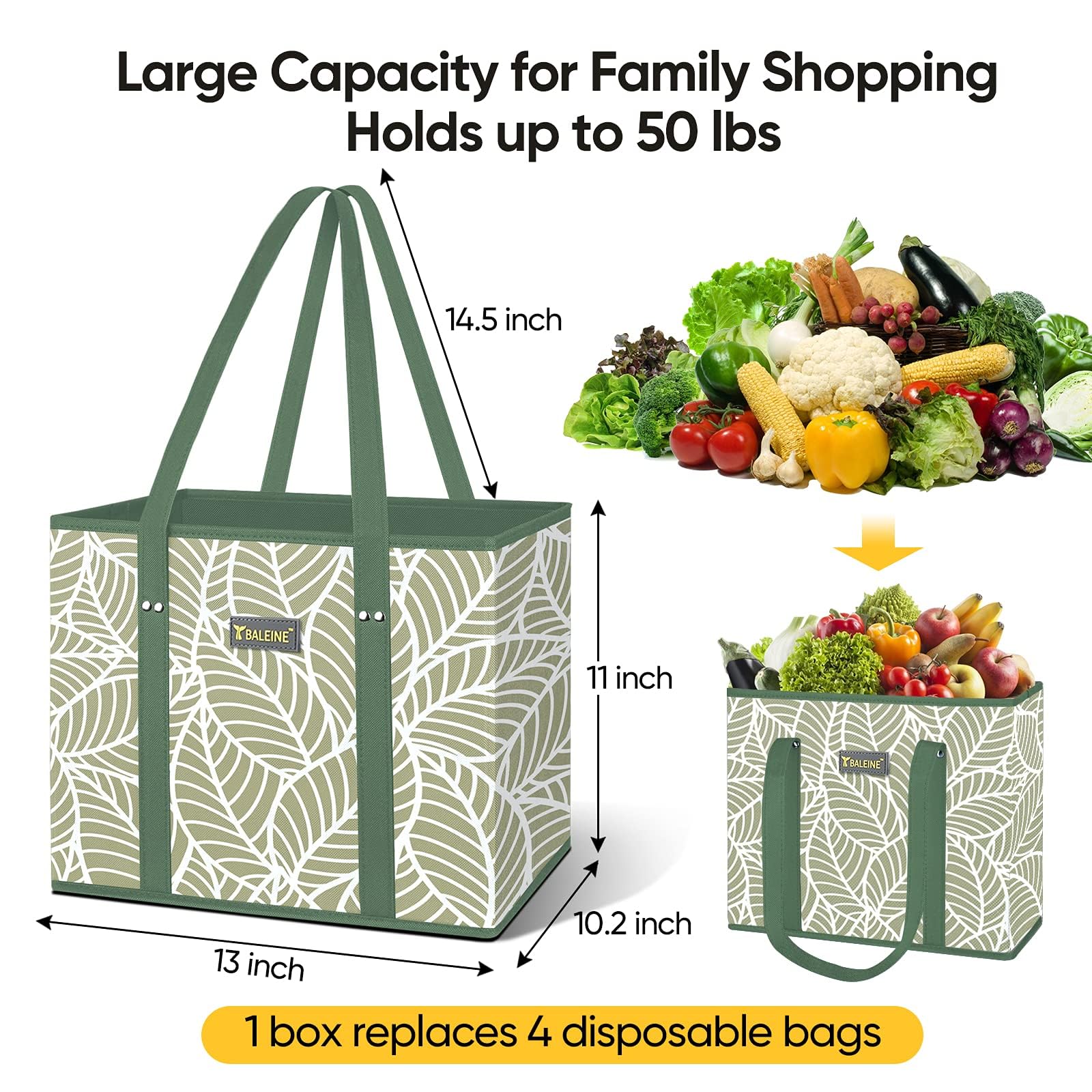 BALEINE bags with reinforced bottom support heavy groceries.