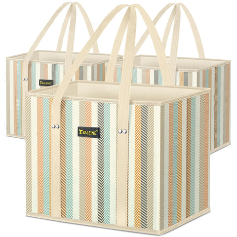 BALEINE 3Pk reusable grocery bags with large capacity and reinforced bottom for easy loading