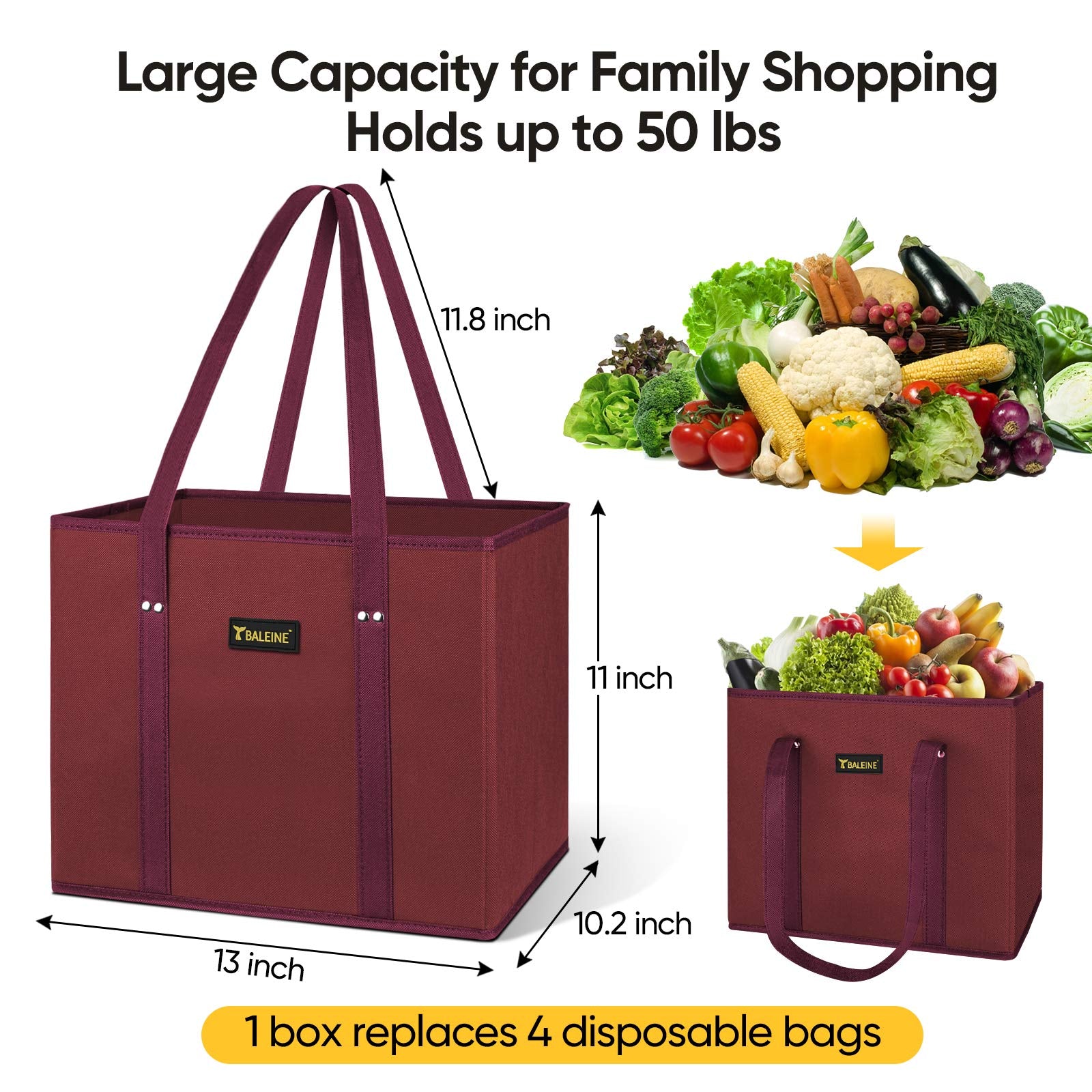 BALEINE bags reinforced bottom for sturdy load during grocery runs