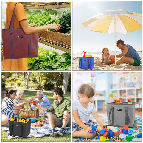 BALEINE blue tote bags help organize groceries during trips.