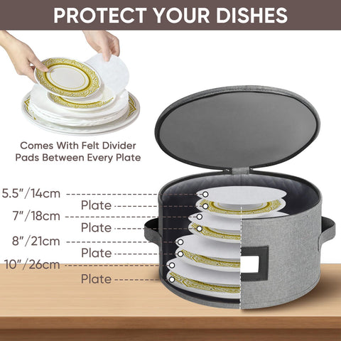 Plate and mug storage fits various sizes with sturdy, flexible stacking for moving