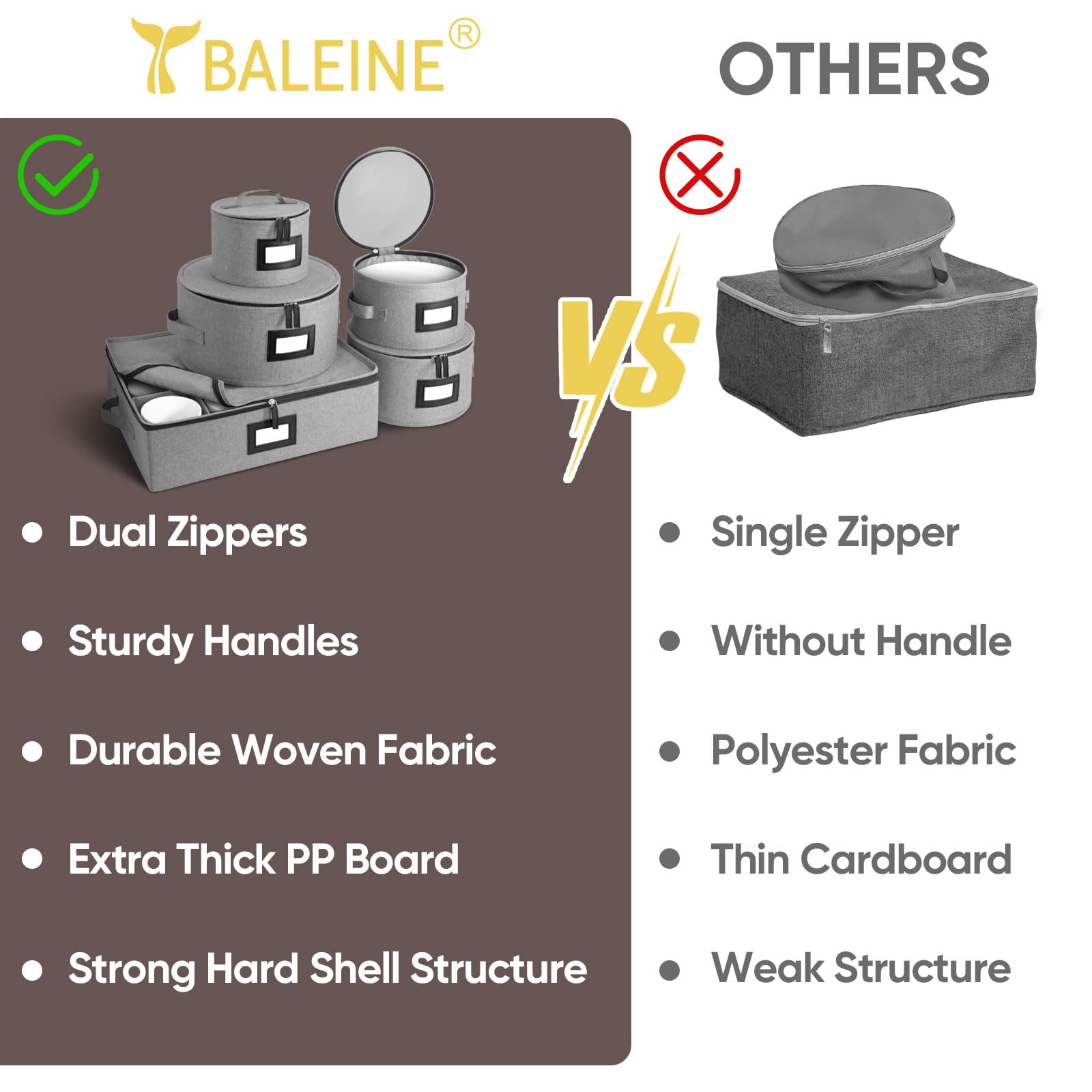 Stackable design saves space in cabinets and during long-term storage