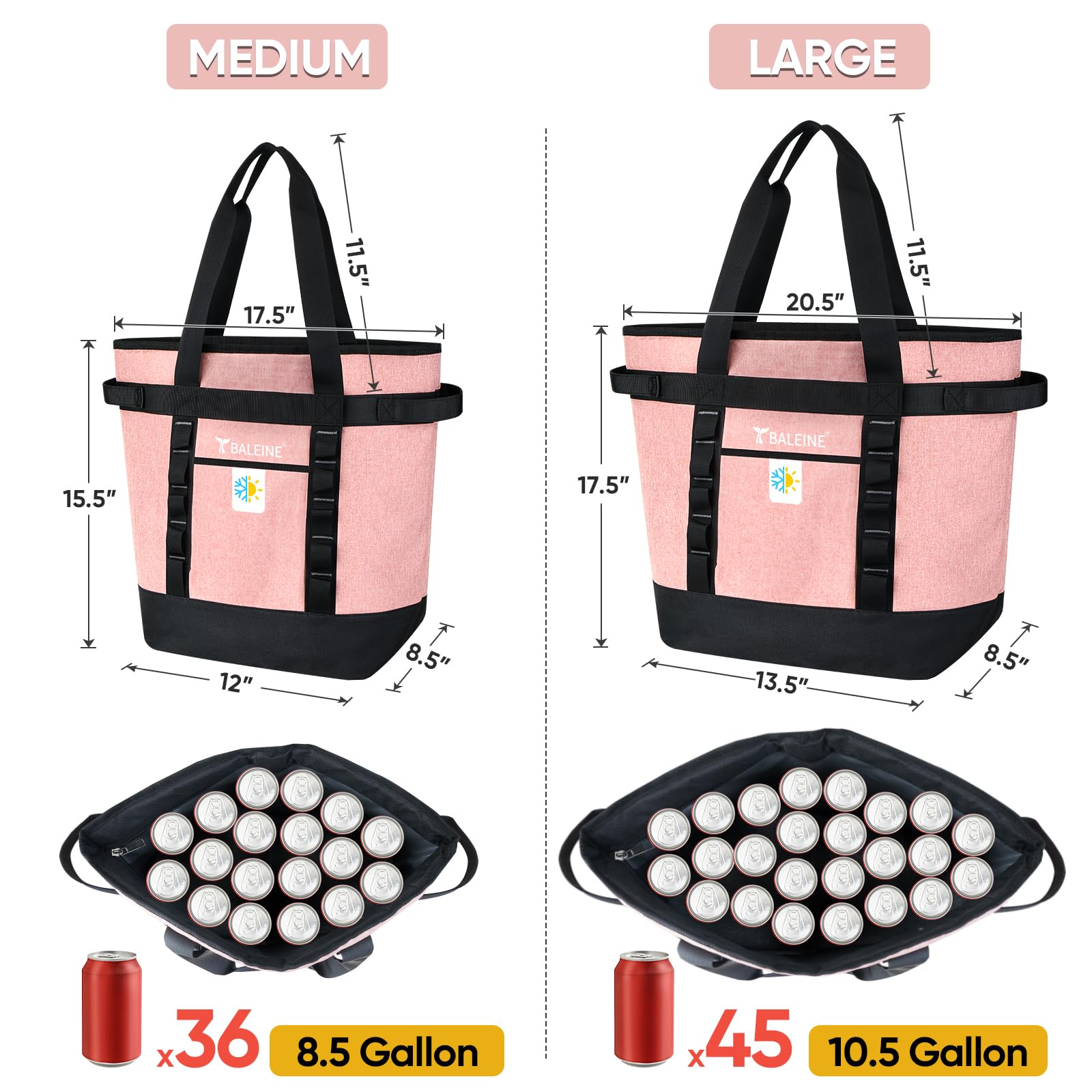 BALEINE pink cooler bag side carry with sturdy handles