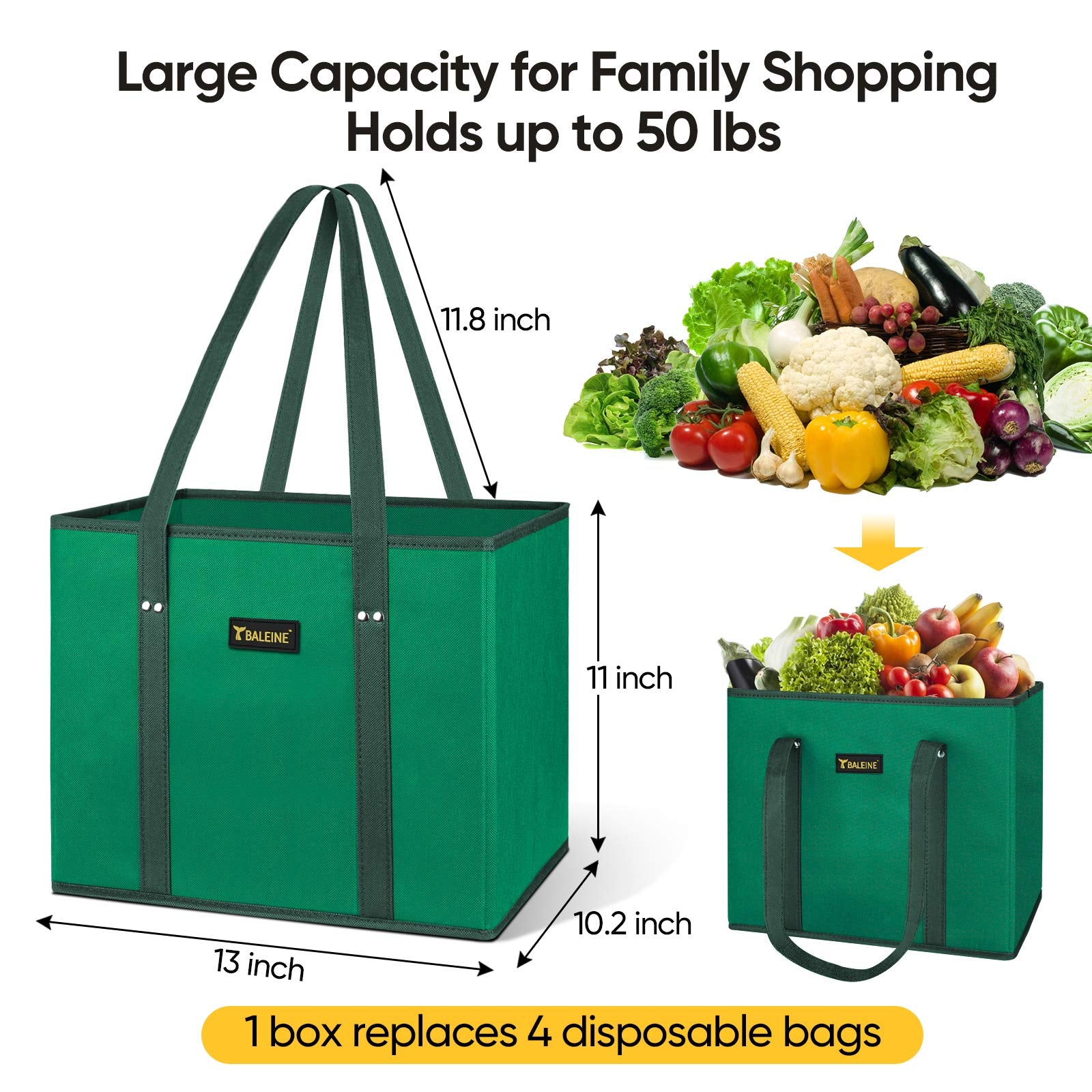 BALEINE large-capacity tote green open ready for groceries
