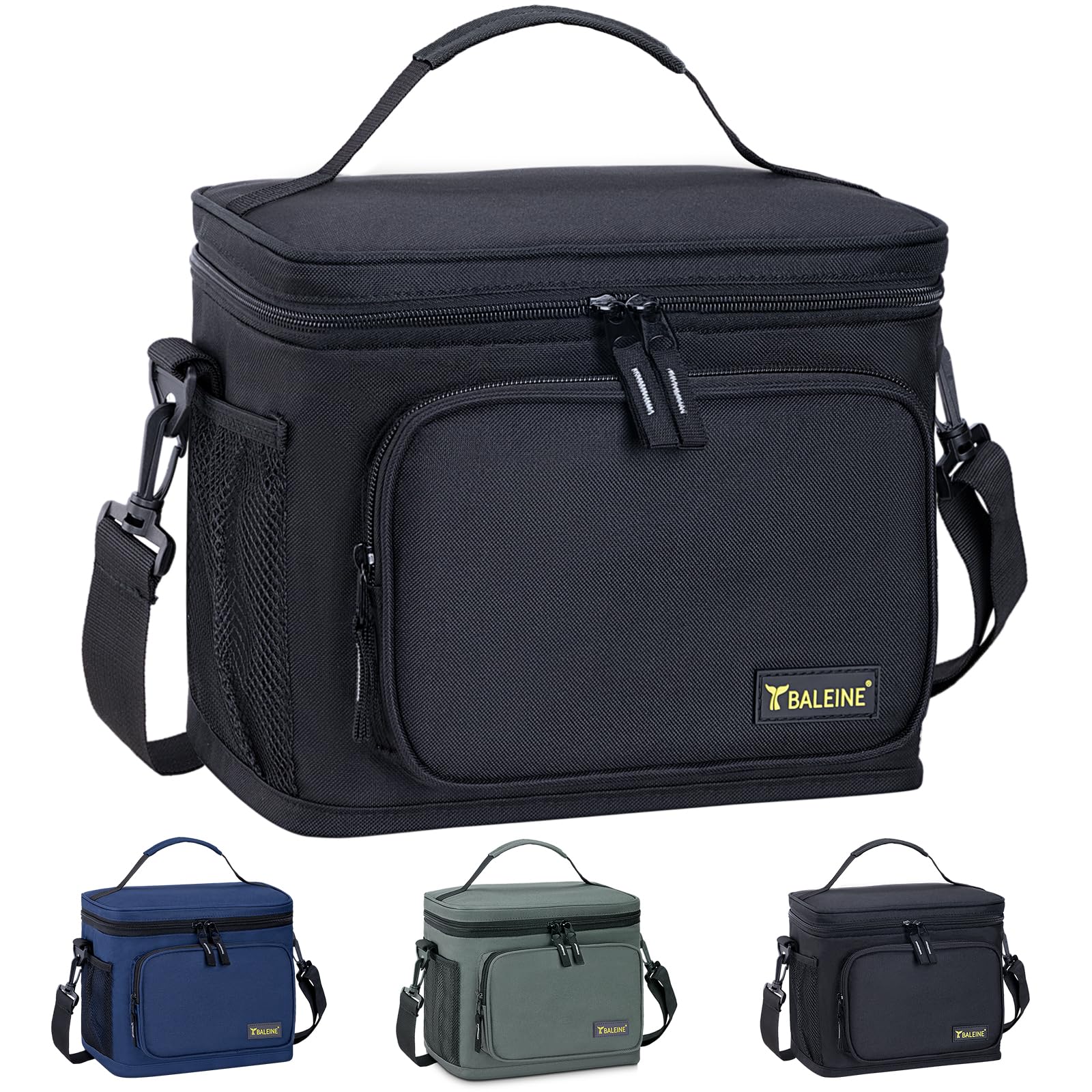 BALEINE insulated lunch bag front view in black for daily meals on the go.