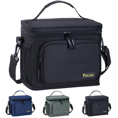 BALEINE insulated lunch bag front view in black for daily meals on the go.