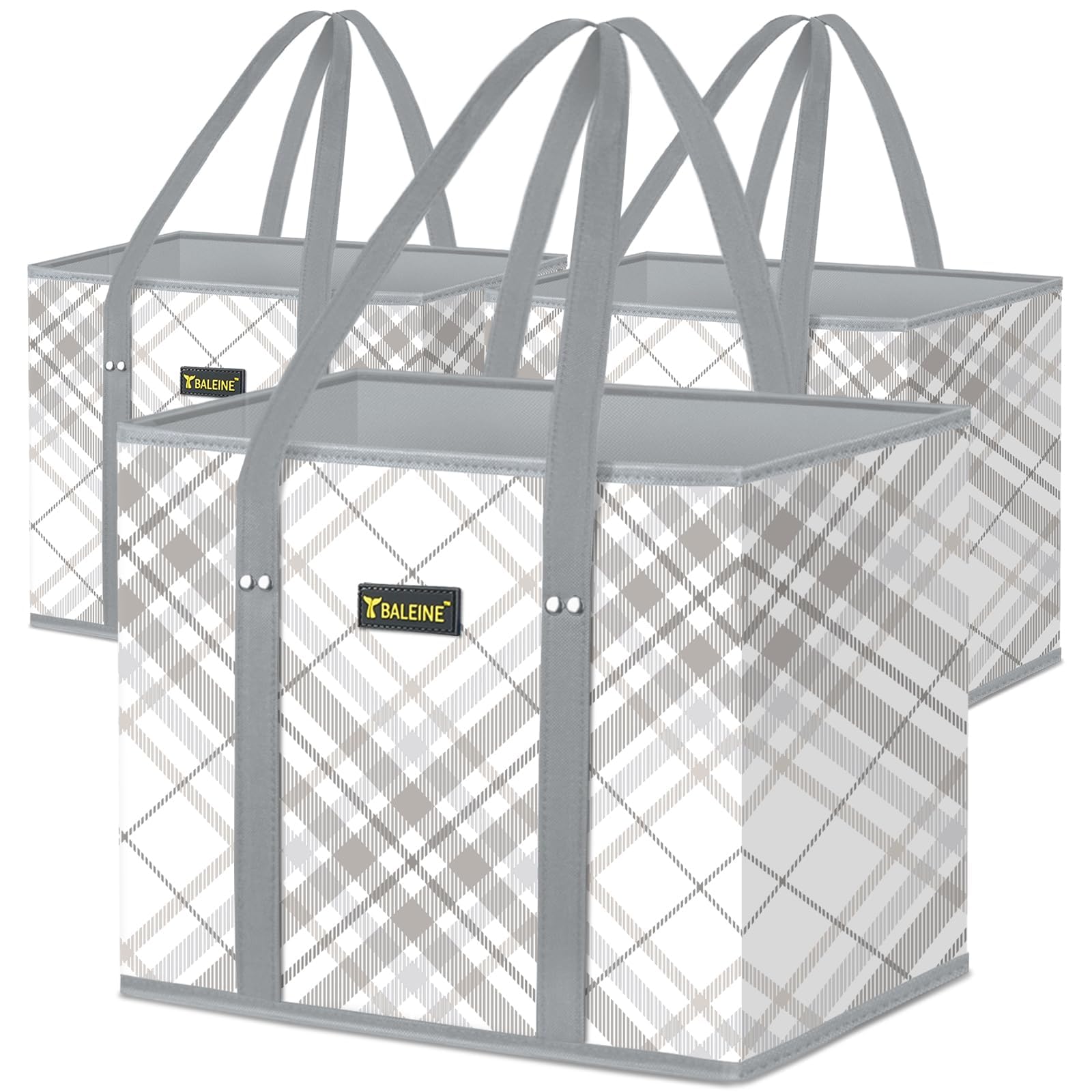 BALEINE plaid check 3-pack bags folded compactly for storage and quick errands