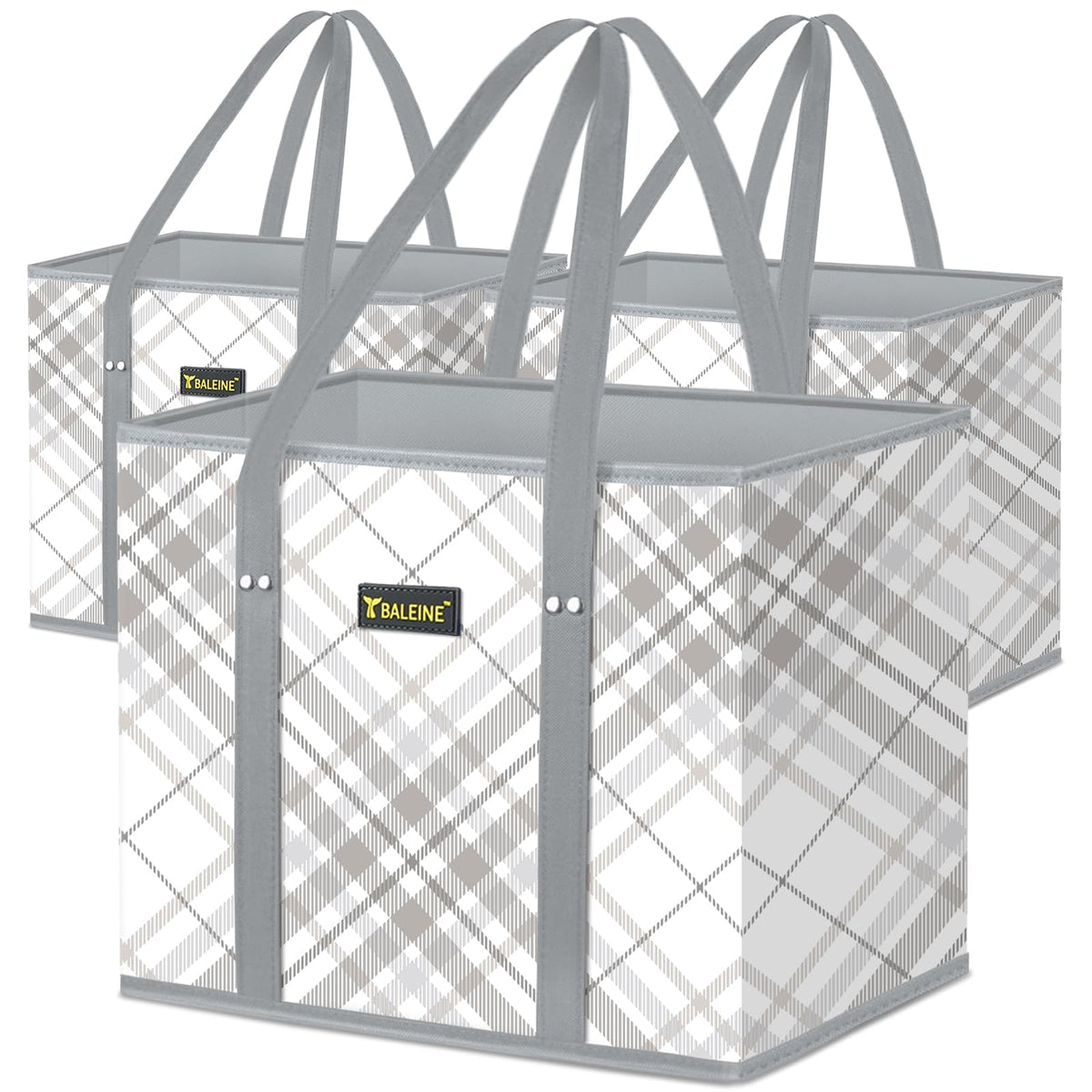 BALEINE plaid check 3-pack bags folded compactly for storage and quick errands