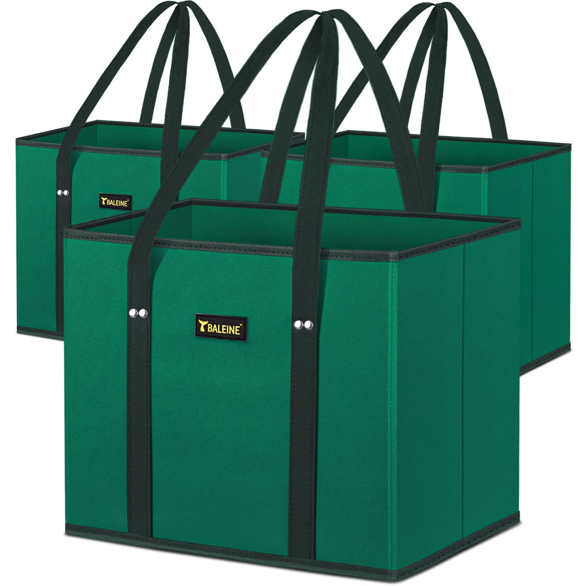 BALEINE reusable grocery bags folded flat in green for compact storage
