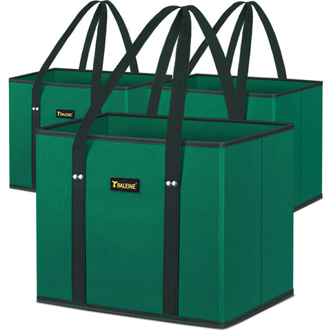 BALEINE reusable grocery bags folded flat in green for compact storage