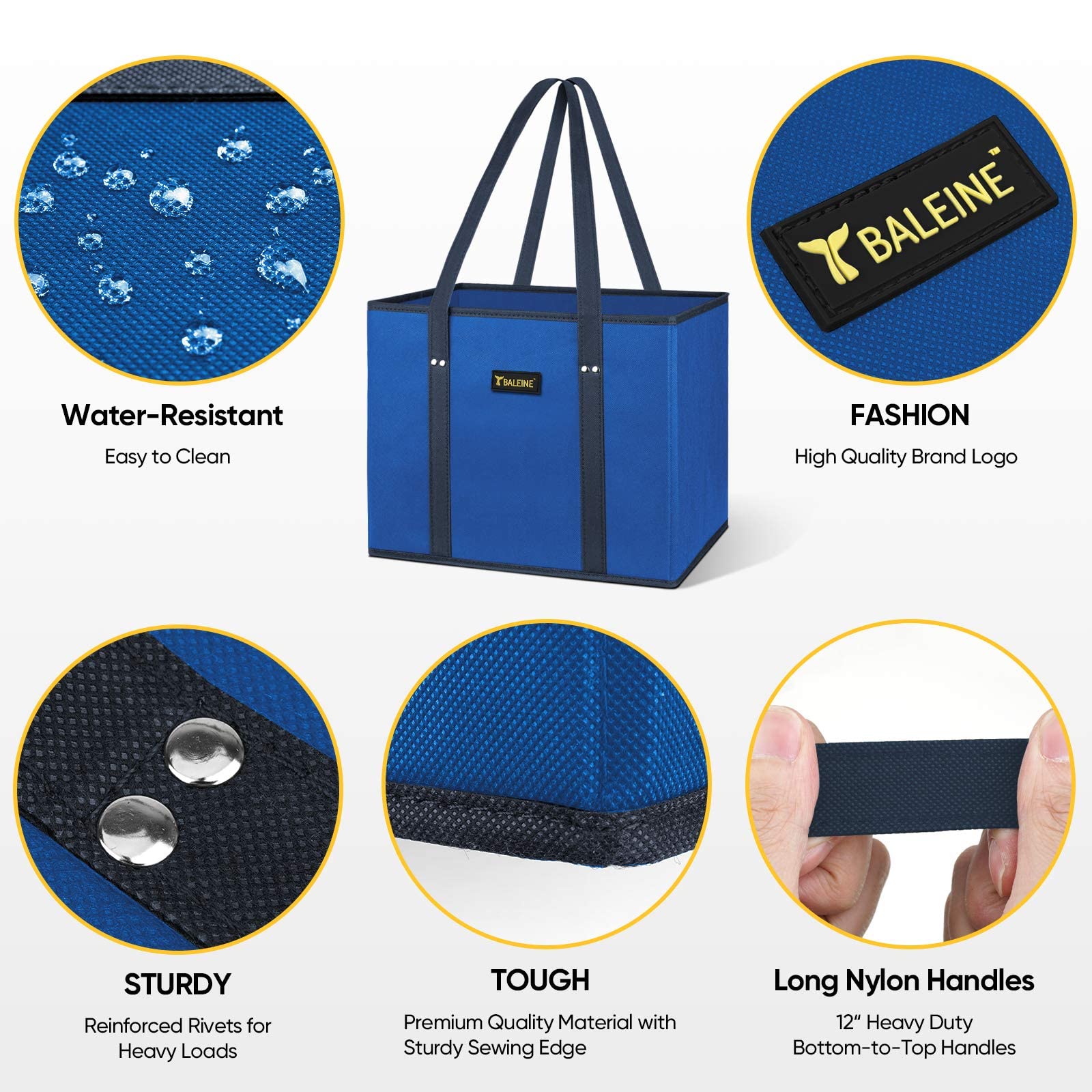 BALEINE water-resistant bags keep groceries dry outdoors.