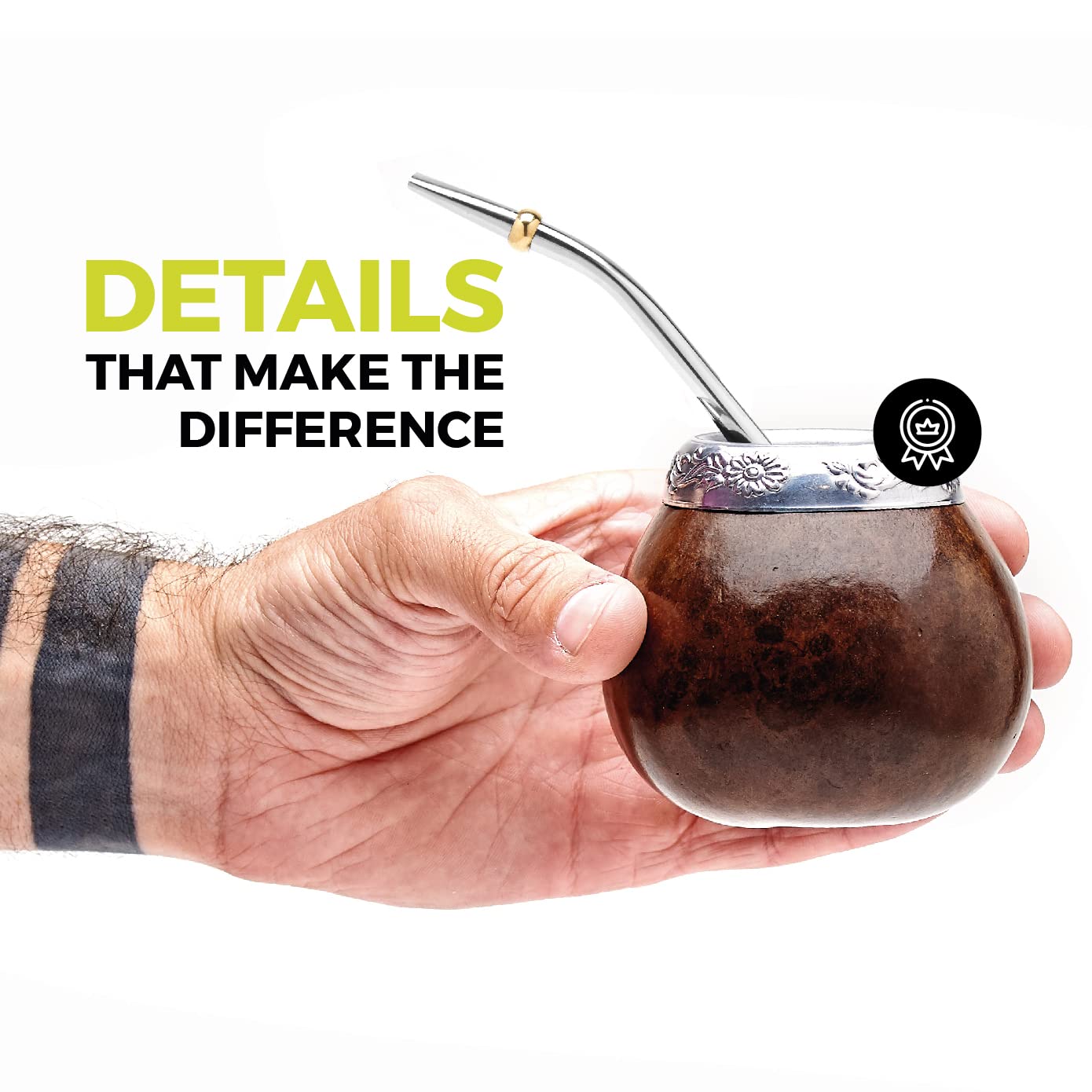 BALIBETOV Yerba Mate Gourd Set shows 7 oz capacity for balanced servings.