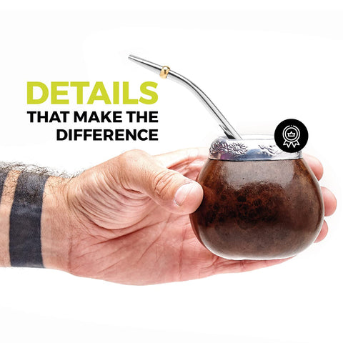 BALIBETOV Yerba Mate Gourd Set shows 7 oz capacity for balanced servings.