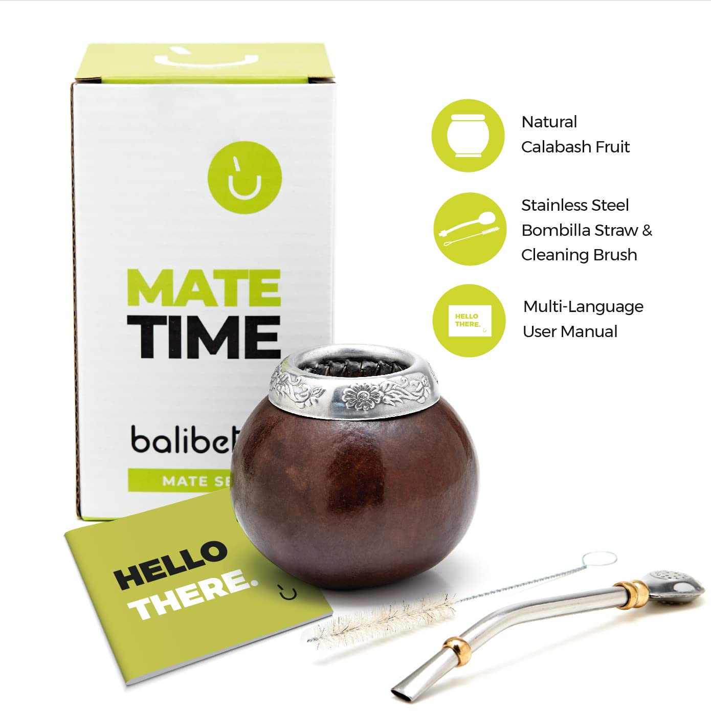 BALIBETOV Yerba Mate Gourd Set bombilla inside view demonstrating easy sipping.