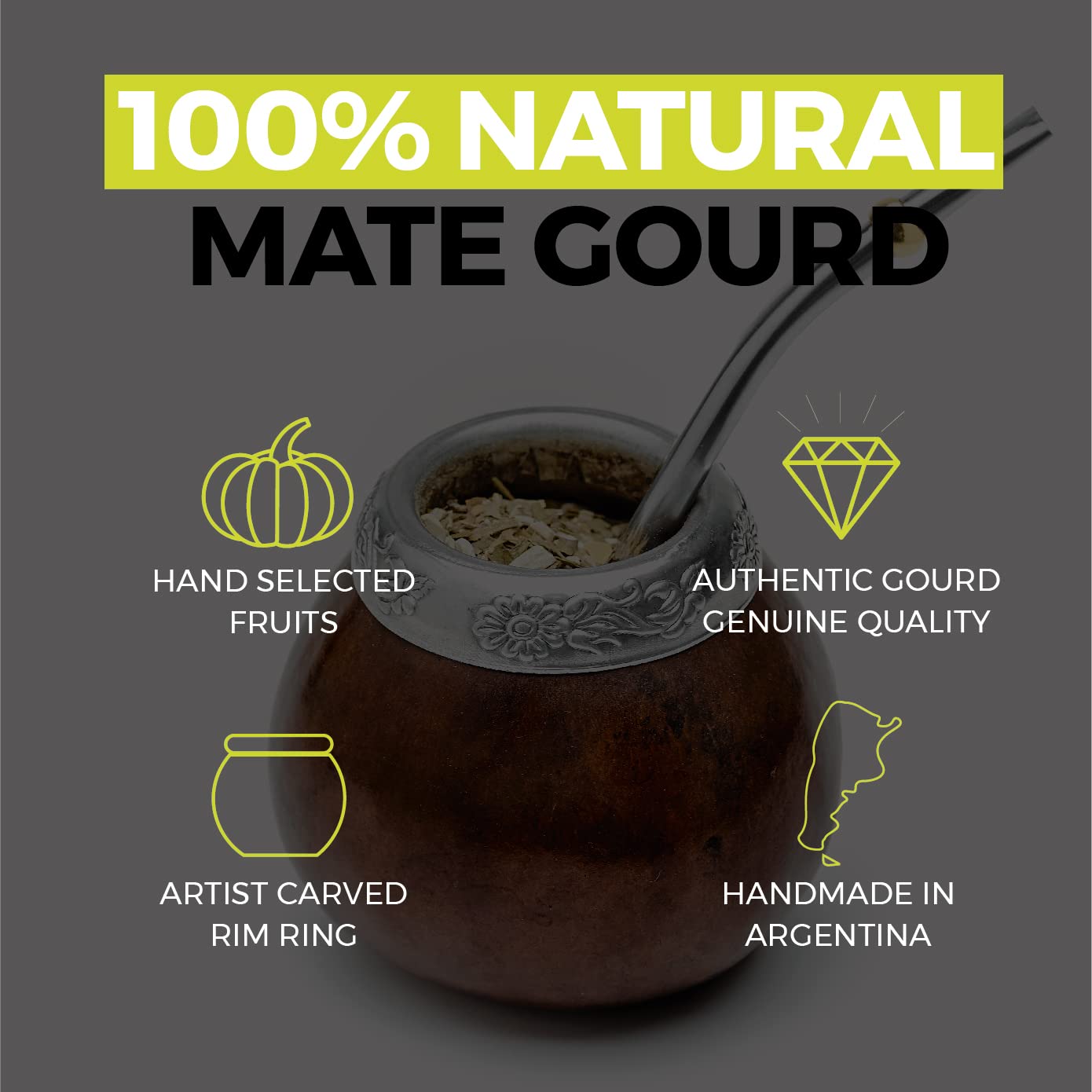 BALIBETOV Yerba Mate Gourd Set carved rim detail for a unique traditional look.