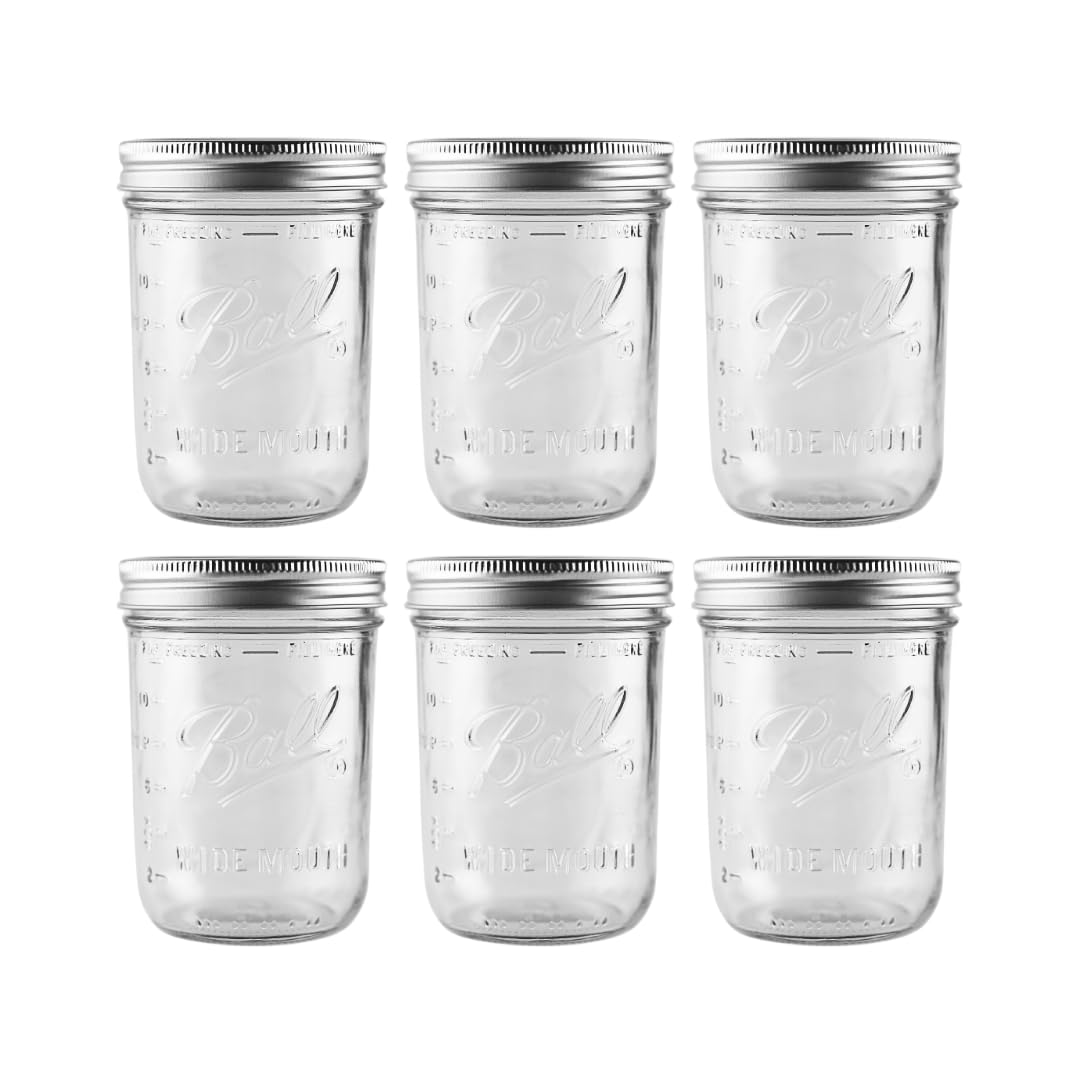 Ball 16 oz wide-mouth jar with pour focus for easy canning and storage