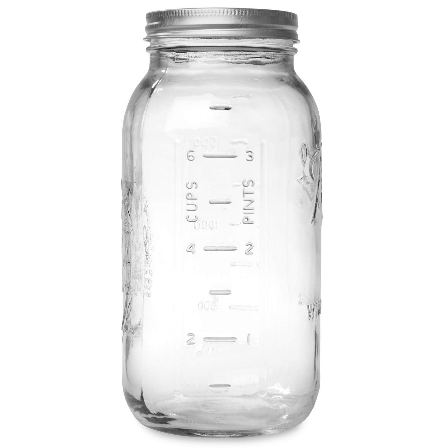Ball 64oz jar with clear measurements aids precise prep.