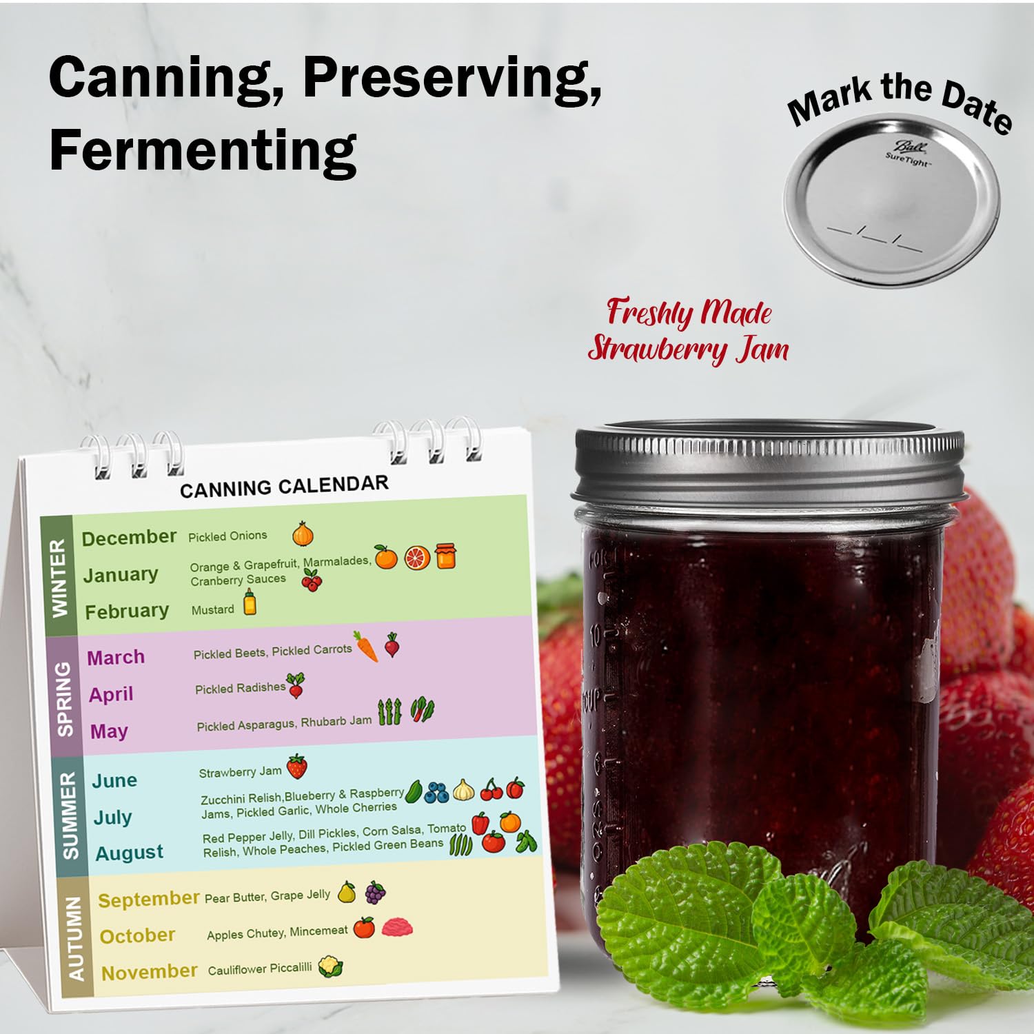 Ball jar displays embossed measurements to guide precise filling and portioning.