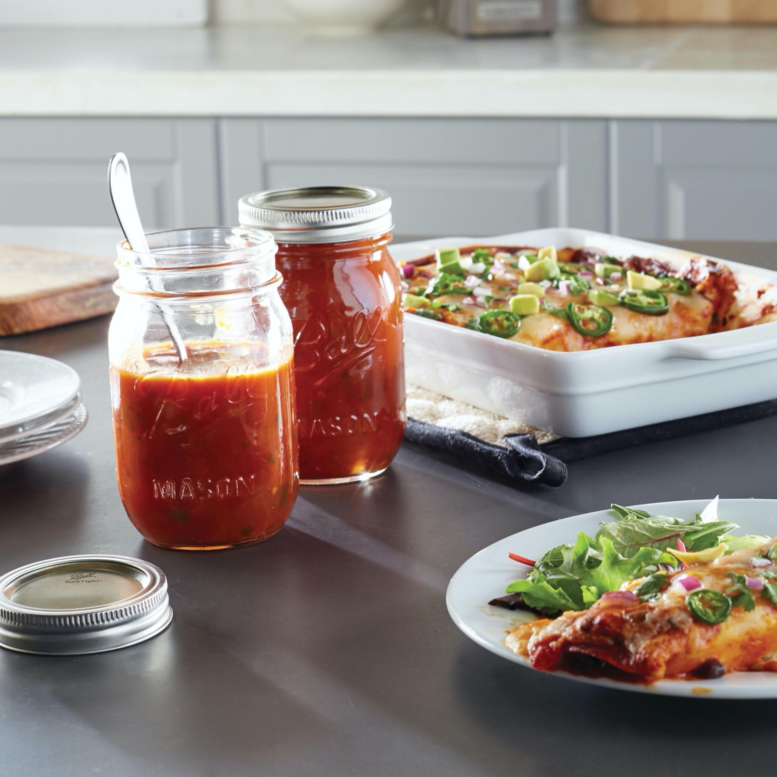 Regular-mouth design suits standard canning lids and easier pouring