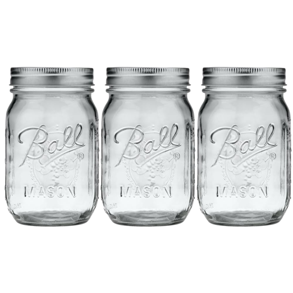 Ball regular-mouth 16oz mason jar with lids and bands for versatile canning