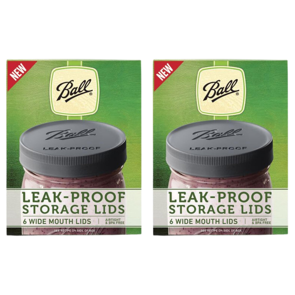 Ball leak-proof lids for wide-mouth jars offering secure closure for canning and storage.