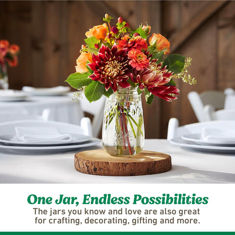 Ball Mason jars with lids shown for DIY crafts and food preservation.