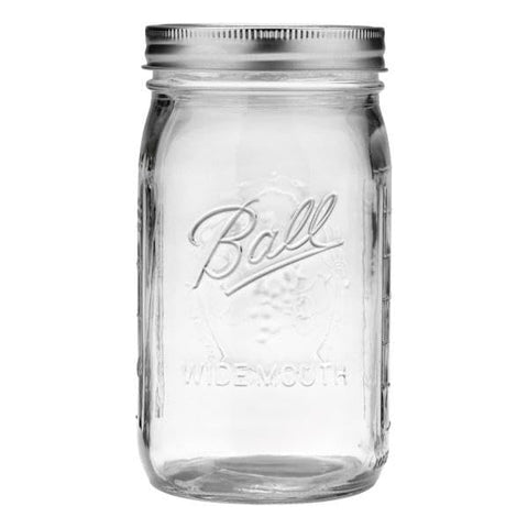 Ball Quart wide-mouth jars front view, showcasing a convenient two-pack.