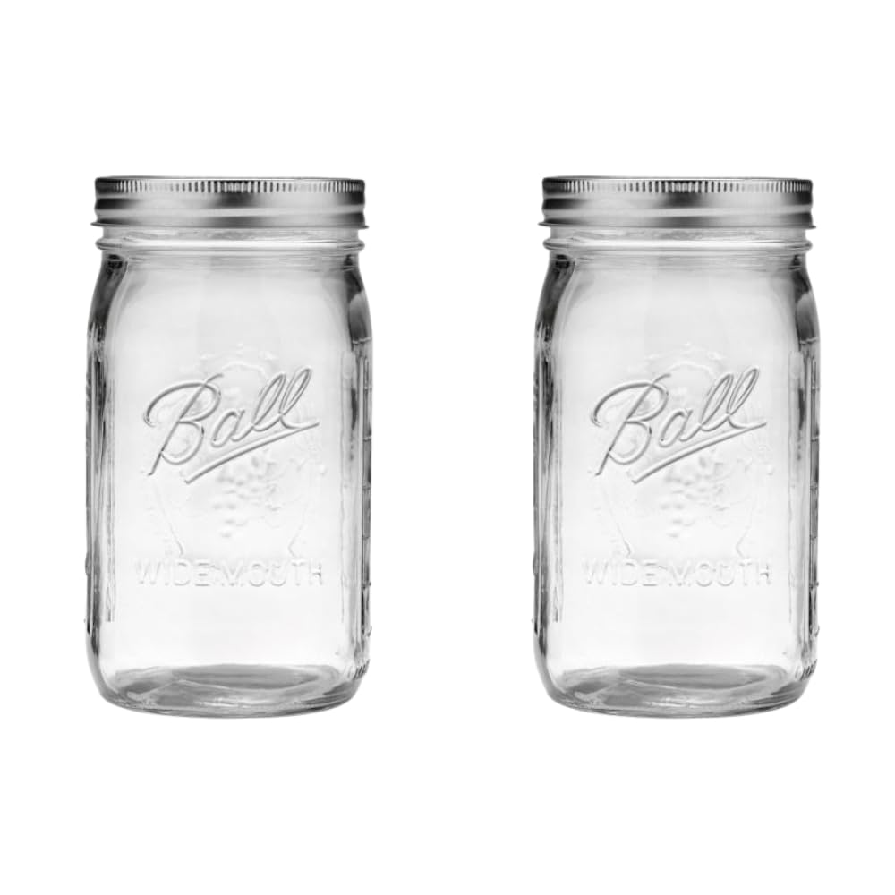 Ball Quart wide-mouth jar set with silver lids for pantry organization.