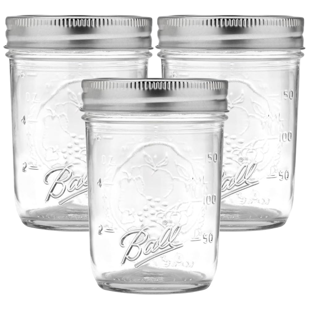 Ball Regular Mouth 8oz jar pack3 ready for canning and pantry organization.